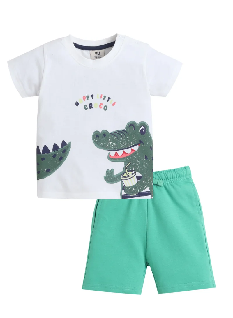 Victor And Jane  Boys Dinosaur Print Cotton T-Shirt & Shorts Set – Summer Daywear for Men | Best Price UAE